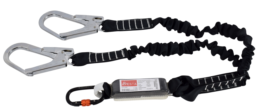 ARESTA Twin Scaff Elasticated Fall Arrest Lanyard, 2 Scaffold Hooks - AR-03701
