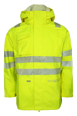 Lyngsoe ARC-LR19055 Multinorm Arc Flash Breathable Hi-Vis Rain Jacket APC 1 ATPV 12 cal