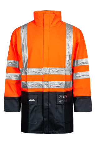 Lyngsoe ARC-LR4055 Multinorm Arc Flash Hi-Vis PVC Rain Jacket APC 1 ATPV 8.6 cal