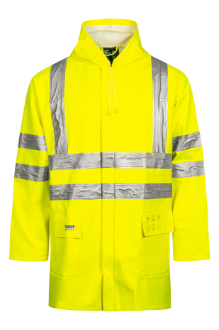 Lyngsoe ARC-LR4055 Multinorm Arc Flash Hi-Vis PVC Rain Jacket APC 1 ATPV 8.6 cal