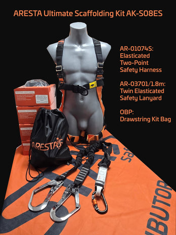 ARESTA Deluxe Scaffolder Kit 8ES, Elasticated Harness and Twin Lanyard - AK-S08ES