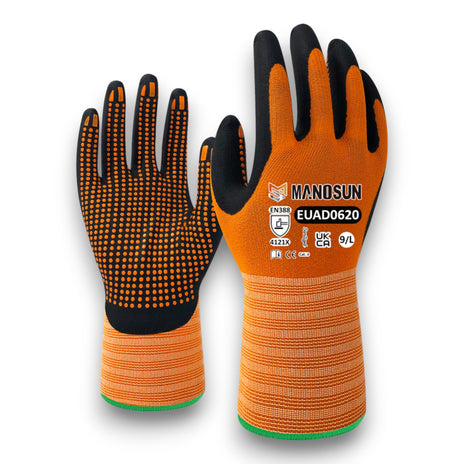 Manosun EUAD0620 Dotted Palm Coated Orange/Black Grip Glove