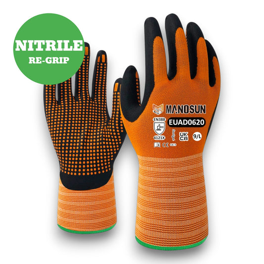 Manosun EUAD0620 Dotted Palm Coated Orange/Black Grip Glove