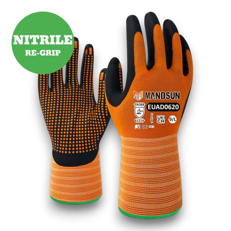 Manosun EUAD0620 Dotted Palm Coated Orange/Black Grip Glove