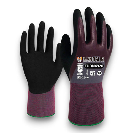 Manosun EUDN4920 Oil Resistant Nitrile 3/4 Coated Purple/Black Glove