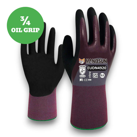 Manosun EUDN4920 Oil Resistant Nitrile 3/4 Coated Purple/Black Glove