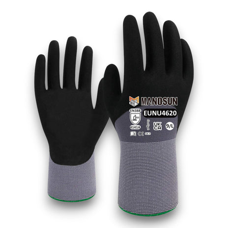 Manosun EUNU4620 Sandy Nitrile 3/4 Coated Grey/Black Grip Glove