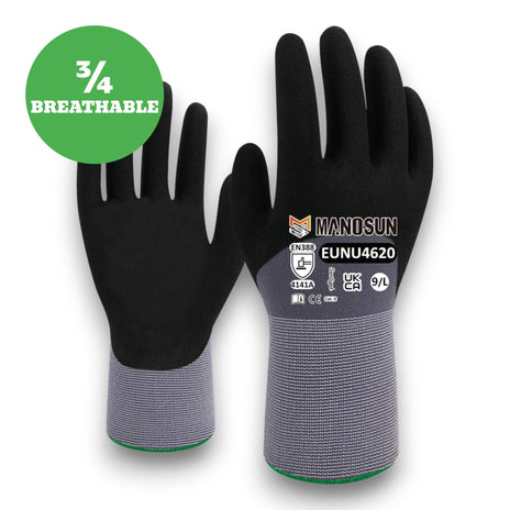 Manosun EUNU4620 Sandy Nitrile 3/4 Coated Grey/Black Grip Glove