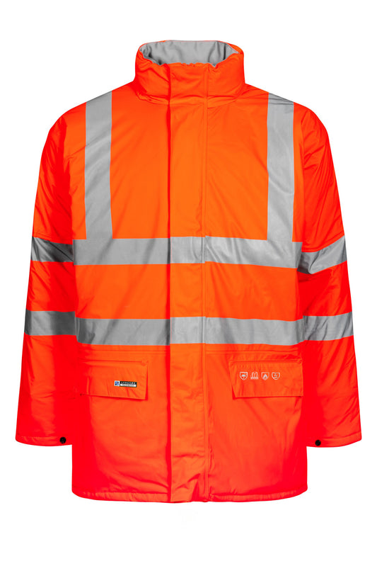 Lyngsoe FR-LR3456 Flame Retardant Hi-Vis Winter Rain Jacket EN ISO 20471 Class 3 in Hi-Vis Orange front