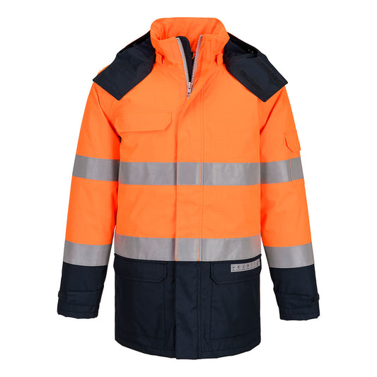 Portwest FR617 Bizflame Rain+ Hi-Vis Multi-Norm Contrast FR Winter Jacket - Orange/Navy
