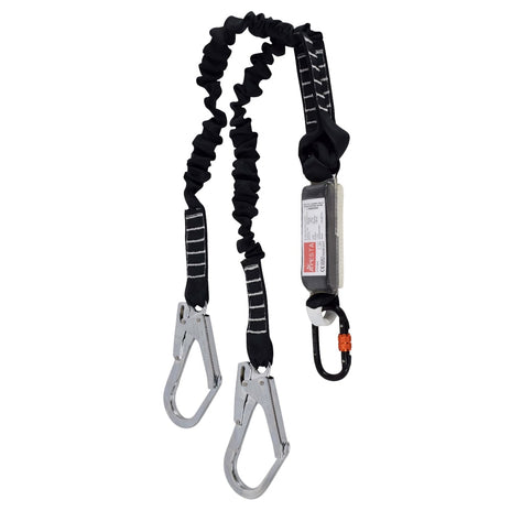 ARESTA Twin Scaff Elasticated Fall Arrest Lanyard, 2 Scaffold Hooks - AR-03701