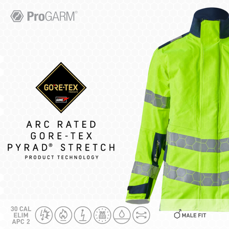 ProGARM WJ250M GORE-TEX PYRAD Hi-Vis Yellow Stretch Waterproof Arc Jacket 30 cal/cm² APC 2