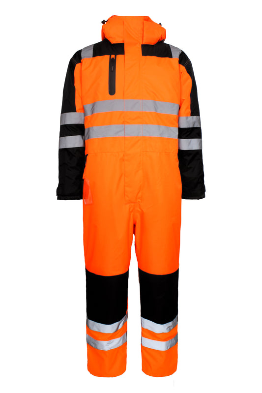 Lyngsoe LR5033 Hi-Vis Quilted Winter Coverall EN ISO 20471 Class 3 in Hi-Vis Orange / Black front