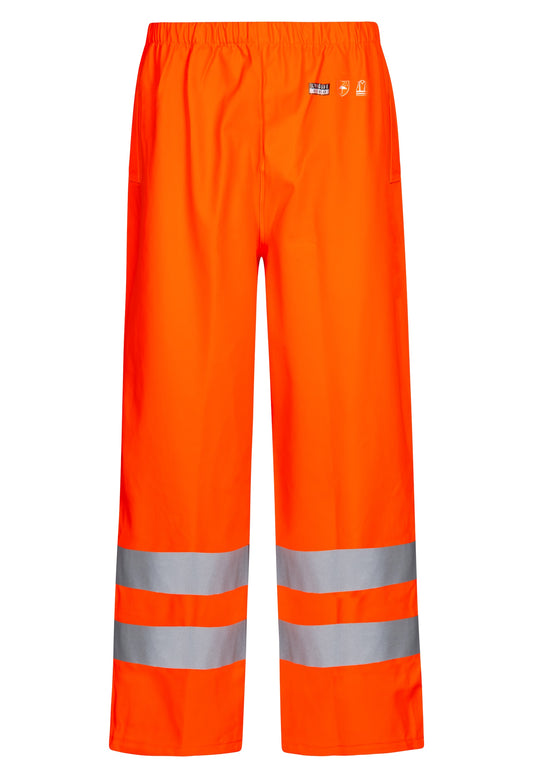 Lyngsoe LR52 Hi-Vis PU Rain Trousers EN ISO 20471 Class 2 in Hi-Vis Orange front
