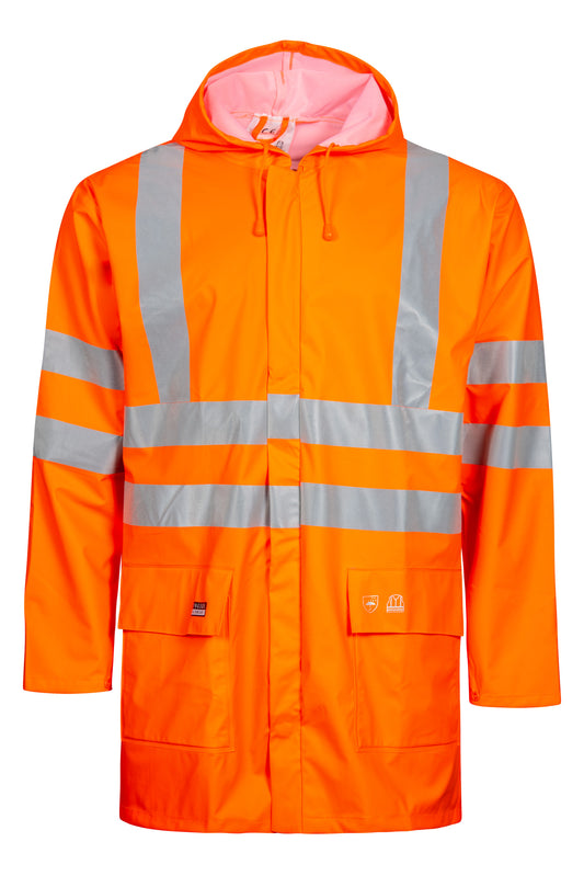 Lyngsoe LR55 Hi-Vis PU Rain Jacket EN ISO 20471 Class 3 in Hi-Vis Orange front