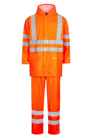 Lyngsoe LR552 Hi-Vis PU Rain Suit Jacket and Trousers EN ISO 20471 Class 3