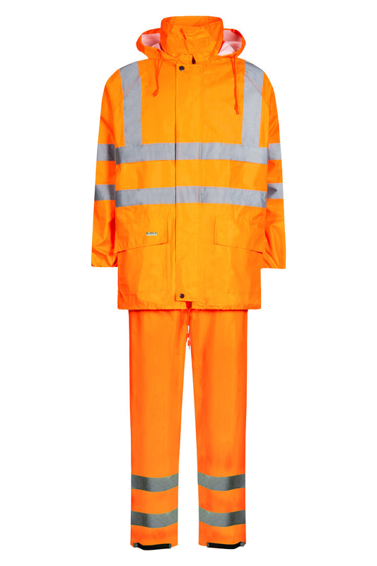 Lyngsoe LR60552 Hi-Vis Rain Suit Jacket and Trousers EN ISO 20471 Class 3 in Hi-Vis Orange front