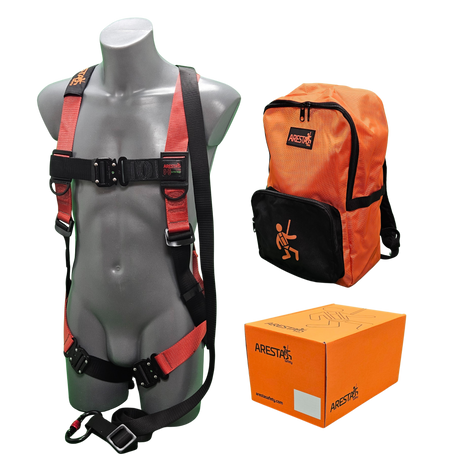 ARESTA MEWP Kit, Black and Red Harness, 2m Lanyard, Backpack - AK-M03AA-BR