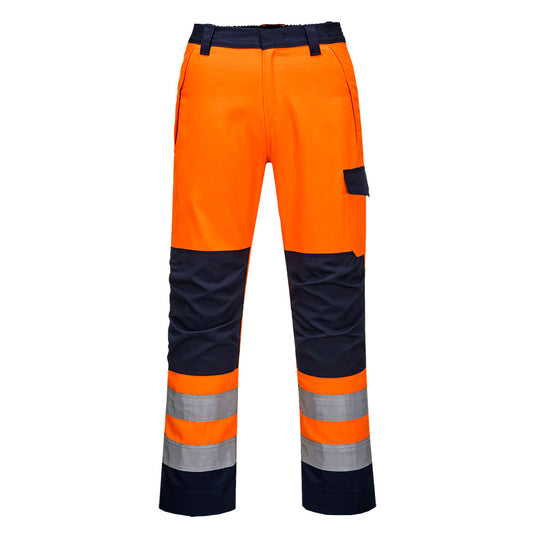Portwest Modaflame Work HVO Multi-Norm Contrast Trousers - Orange/Navy