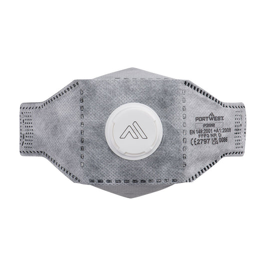 Portwest P392 EAGLE FFP3 Valved Carbon Fold Flat Respirator (Pack of 10) - White
