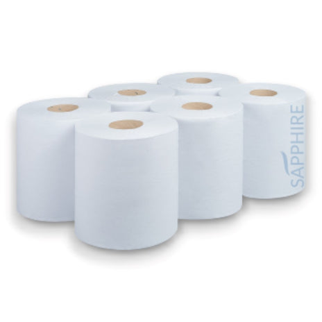 Sapphire White Flat Sheet 2Ply Centrefeed Roll Case of 6