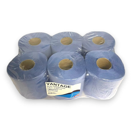 Centrefeed Rolls 2Ply Blue Case of 6 - Embossed Recycled Paper 175mm x 50 Metre