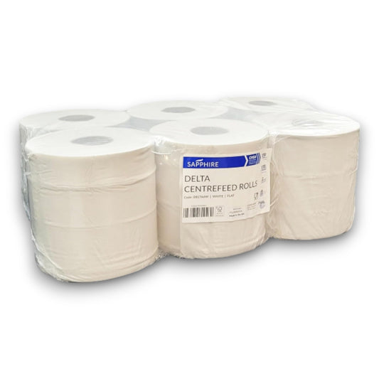 Sapphire White Flat Sheet 2Ply Centrefeed Roll Case of 6