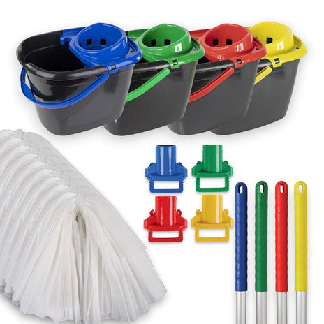 Robert Scott Eco-Friendly Refill Mop and Bucket Set with 10 Heads - Colour Coded