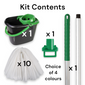 Robert Scott Eco-Friendly Refill Mop and Bucket Set with 10 Heads - Colour Coded