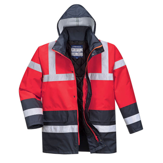 Portwest Hi-Vis Contrast Winter Traffic Jacket - Red/Navy