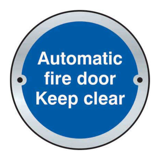 Spectrum Industrial 75mm Satin S/S Disc Automatic Fire Door Keep Clear (Pack of 2) sign, Standard One Size (SGN24P)