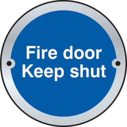 Spectrum Industrial 75mm Satin S/S Disc Fire Door Keep Shut (Pack of 2) Sign SGN25P