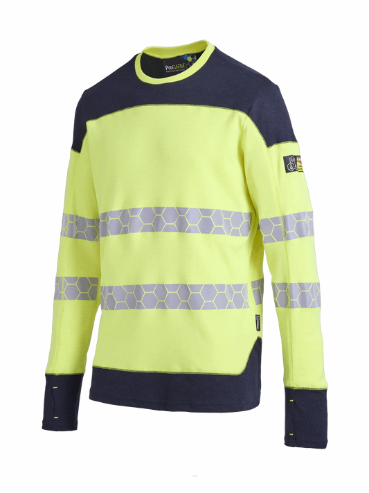 ProGARM TS259F Ladies Hi-Vis Yellow/Navy Long Sleeve Arc Flash T-Shirt