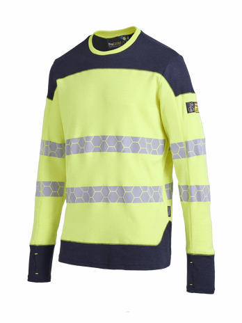 ProGARM TS259F Ladies Hi-Vis Yellow/Navy Long Sleeve Arc Flash T-Shirt 8.3 cal/cm² APC 1