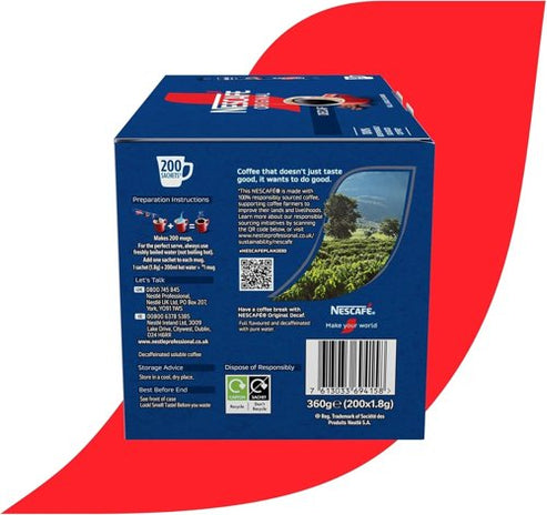 Nescafe Original Decaf One Cup Coffee Sticks, Pack of 200 - NWT065