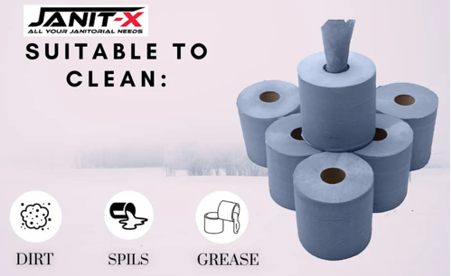 Janit-X Eco 2 Ply Blue Recycled Centrefeed Rolls 150m, Pack of 6 - NWT489