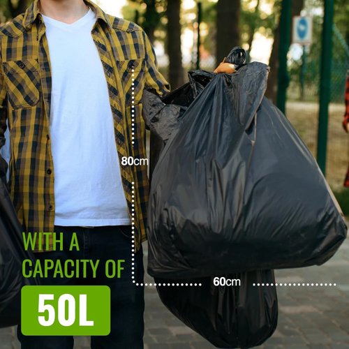 Ecobag Heavy Duty Black Bin Bags 50L, 35 Micron