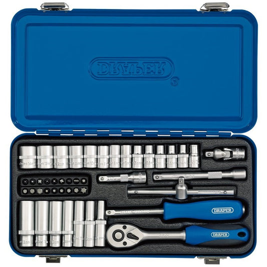 Draper Metric Socket Set In Metal Case, 1/4" Sq. Dr. (45 Piece)