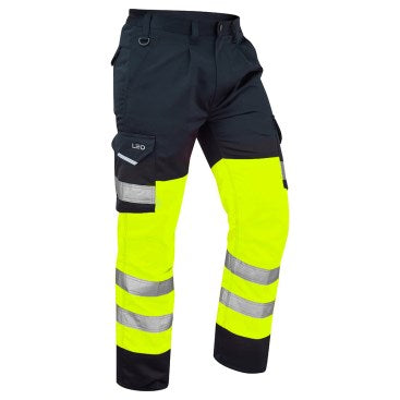 Leo Bideford CT01 EcoViz Poly/Cotton Cargo Trouser Hi-Vis Yellow/Navy - ISO 20471 Class 1