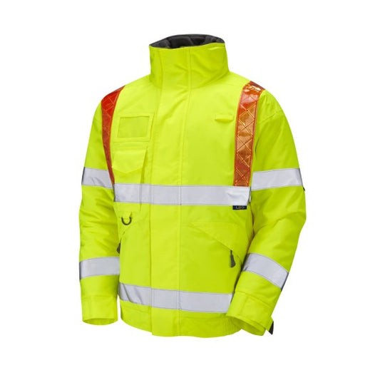 Leo Portmore J03 EcoViz 4K Superior Baffle Lined Bomber Jacket w Hi-Vis Yellow - ISO 20471 Class 3