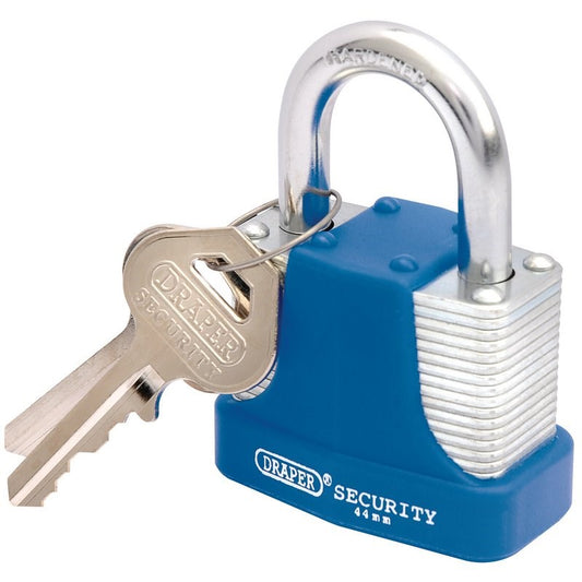 Draper 44mm Laminated Padlock With Bumper & 2 Keys