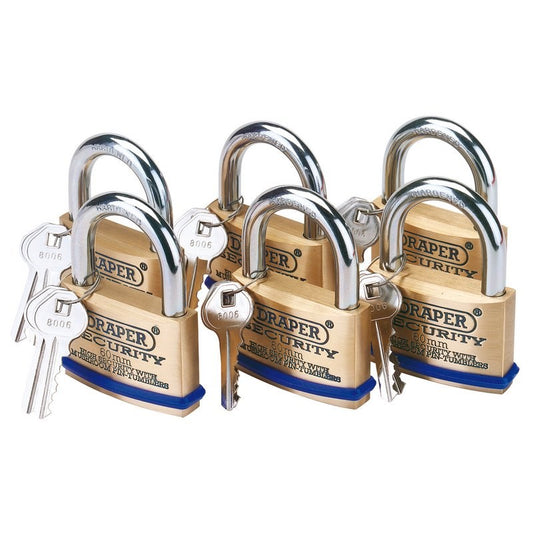 Draper Solid Brass Padlocks - High Security 60mm (Pack Of 6)