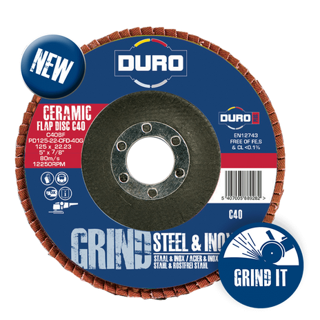 Duro Plus Professional Ceramic Angled Flap Discs - Steel & Inox