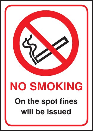 No Smoking On The Spot Fines Will Be Issued