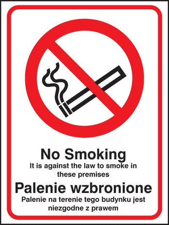 No Smoking It Is Against The Law To Smoke In Premises (English/Polish)