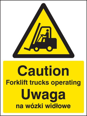 Caution Forklift Trucks Operating (English/Polish)