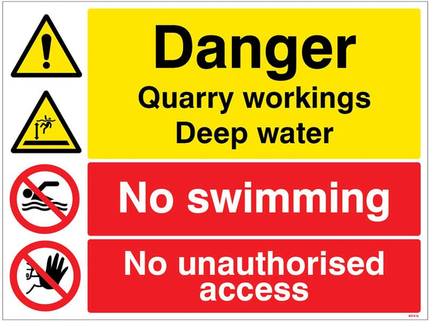 Danger Quarry Workings, Deep Water, No Swimming, Keep Out