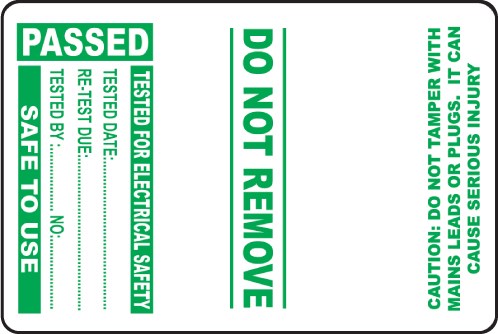 100 Pat Test Cable Wrap Labels - Passed 75x50mm