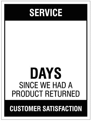 Service (Write Number) Days Since A Product Return, 450x600mm Rigid Pvc With Wipe Clean Over Laminate