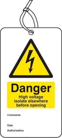 Danger High Voltage Isolate Elsewhere D/S Tag Pk Of 10